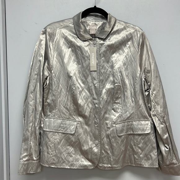 NWT Chico’s Utility Metallic Long Sleeve Jacket - Glistening Gray - Picture 1 of 5